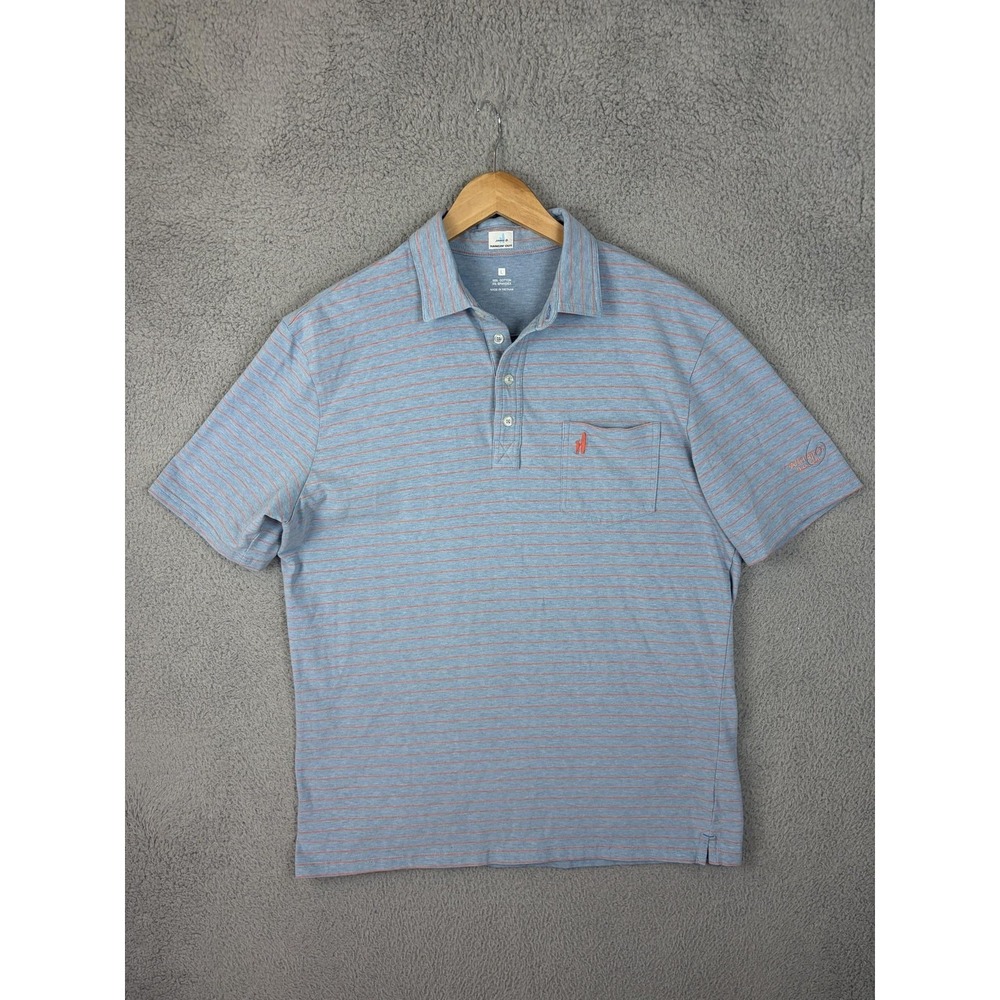 Johnnie-O Hangin' Out Polo Shirt Mens Large Blue Striped Stretch Pocket Logo Men